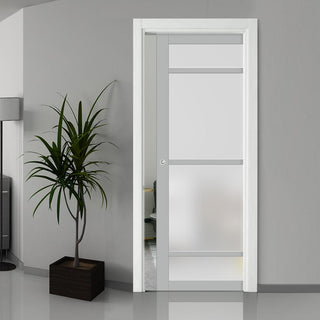 Image: Bespoke Handmade Eco-Urban® Malvan 4 Pane Single Evokit Pocket Door DD6414SG Frosted Glass - Colour Options