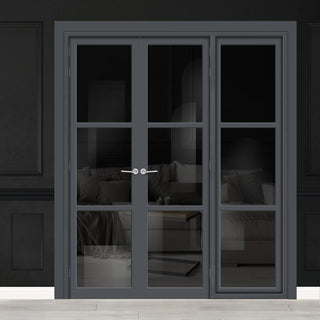 Image: Urban Ultimate® Room Divider Manchester 3 Pane Door Pair DD6306T - Tinted Glass with Matching Side - Colour & Size Options