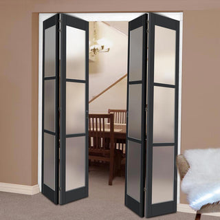 Image: Four Folding Door & Frame Kit - Eco-Urban® Manchester 3 Pane DD6203F 2+2 - Frosted Glass - Colour & Size Options