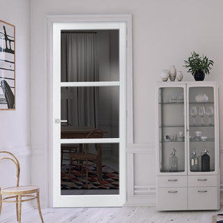 Image: Manchester 3 Pane Solid Wood Internal Door UK Made DD6306 - Tinted Glass - Eco-Urban® Cloud White Premium Primed