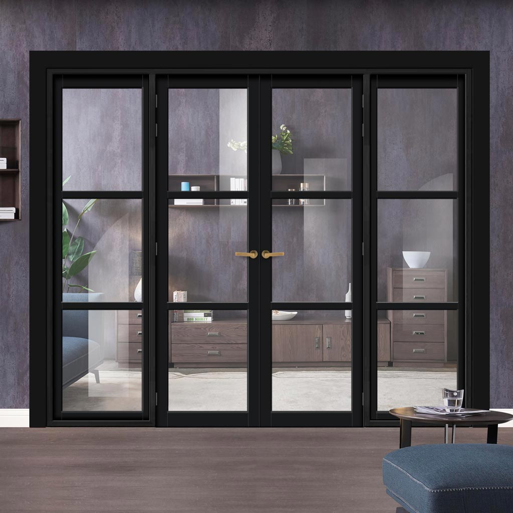 Urban Ultimate® Room Divider Manchester 3 Pane Door Pair DD6306C with Matching Sides - Clear Glass - Colour & Height Options
