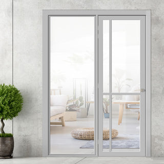 Image: Bespoke Room Divider - Eco-Urban® Marfa Door DD6313C - Clear Glass with Full Glass Side - Premium Primed - Colour & Size Options