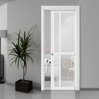 Image: Handmade Eco-Urban® Marfa 4 Pane Single Evokit Pocket Door DD6313G - Clear Glass - Colour & Size Options