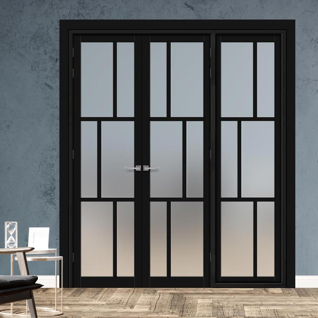 Urban Ultimate® Room Divider Milan 6 Pane Door Pair DD6422F - Frosted Glass with Matching Side - Colour & Size Options