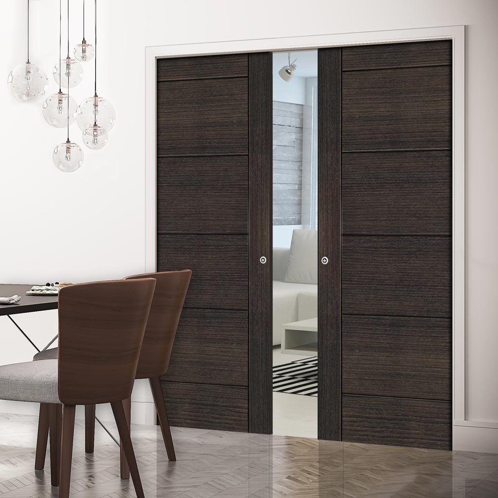 Montreal Double Evokit Pocket Doors - Dark Grey Ash - Prefinished