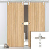 Saturn Tubular Stainless Steel Sliding Track & Montreal Oak Flush Internal Double Door - Prefinished