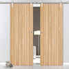 Saturn Tubular Stainless Steel Sliding Track & Montreal Oak Flush Internal Double Door - Prefinished