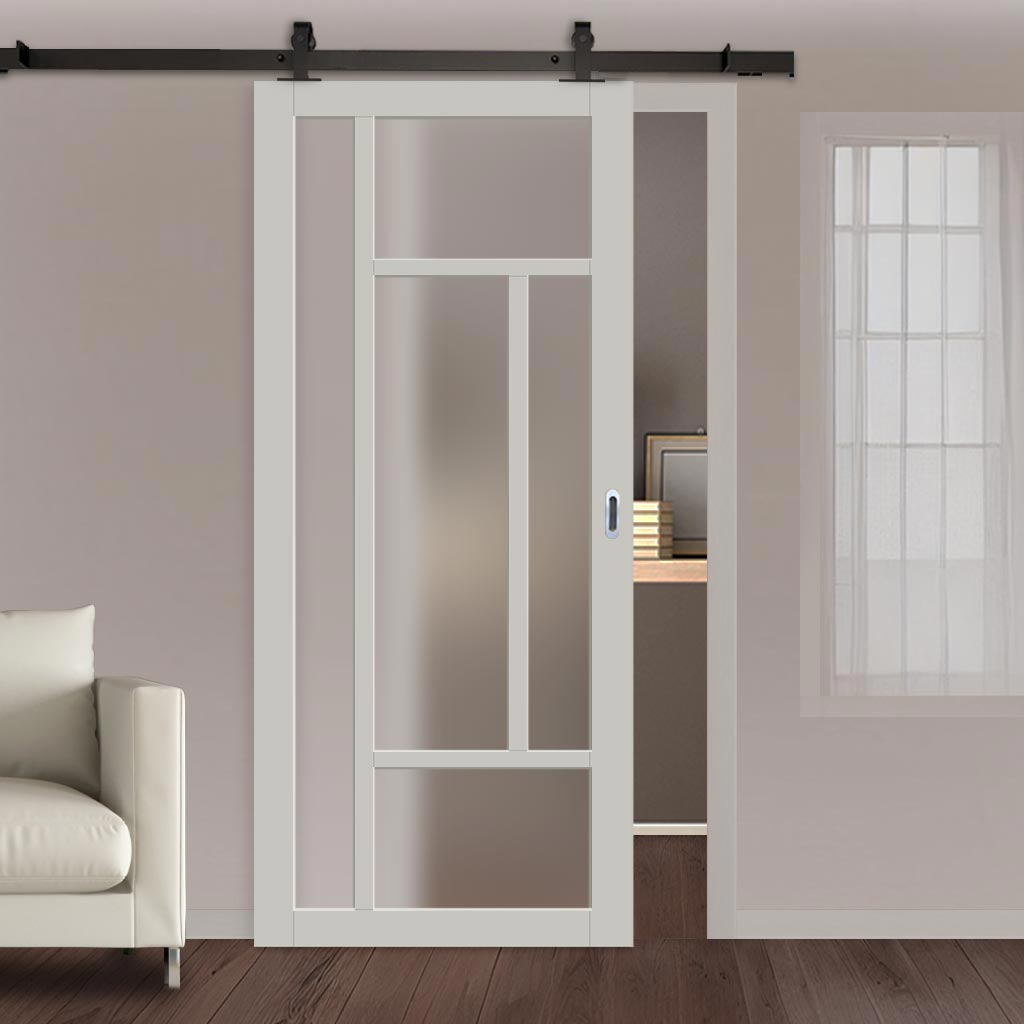 Bespoke Top Mounted Sliding Track & Solid Wood Door - Eco-Urban® Morningside 5 Pane Door DD6437SG Frosted Glass - Premium Primed Colour Options