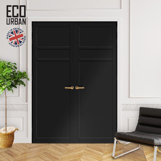 Image: Orkney 3 Panel Solid Wood Internal Door Pair UK Made DD6403 - Eco-Urban® Shadow Black Premium Primed