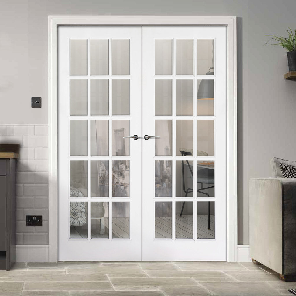 SA 15 Pane Internal Door Pair - Clear Glass - White Primed