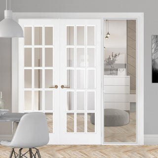 Image: WhiteRoom Divider - SA 15L Clear Glass Primed Door Pair with Full Glass Side