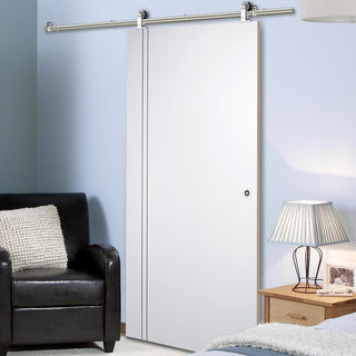 Image: Sirius Tubular Stainless Steel Sliding Track & Sierra Blanco Flush Door - White Painted