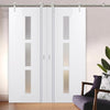 Saturn Tubular Stainless Steel Sliding Track & Sierra Blanco Double Door - Frosted Glass - White Painted