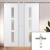 Saturn Tubular Stainless Steel Sliding Track & Sierra Blanco Double Door - Frosted Glass - White Painted