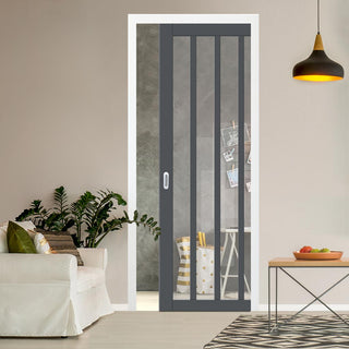 Image: Bespoke Handmade Eco-Urban® Sintra 4 Pane Single Evokit Pocket Door DD6428G Clear Glass - Colour Options