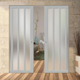 Image: Handmade Eco-Urban® Sintra 4 Pane Double Absolute Evokit Pocket Door DD6428SG Frosted Glass - Colour & Size Options