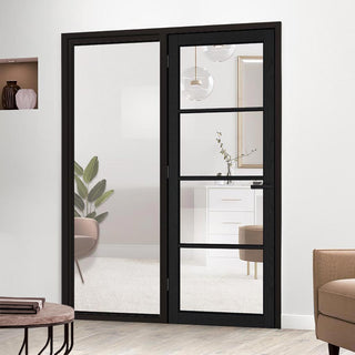 Image: Room Divider - Soho 4 Pane Charcoal Clear Glass - Prefinished Door with Full Glass Side