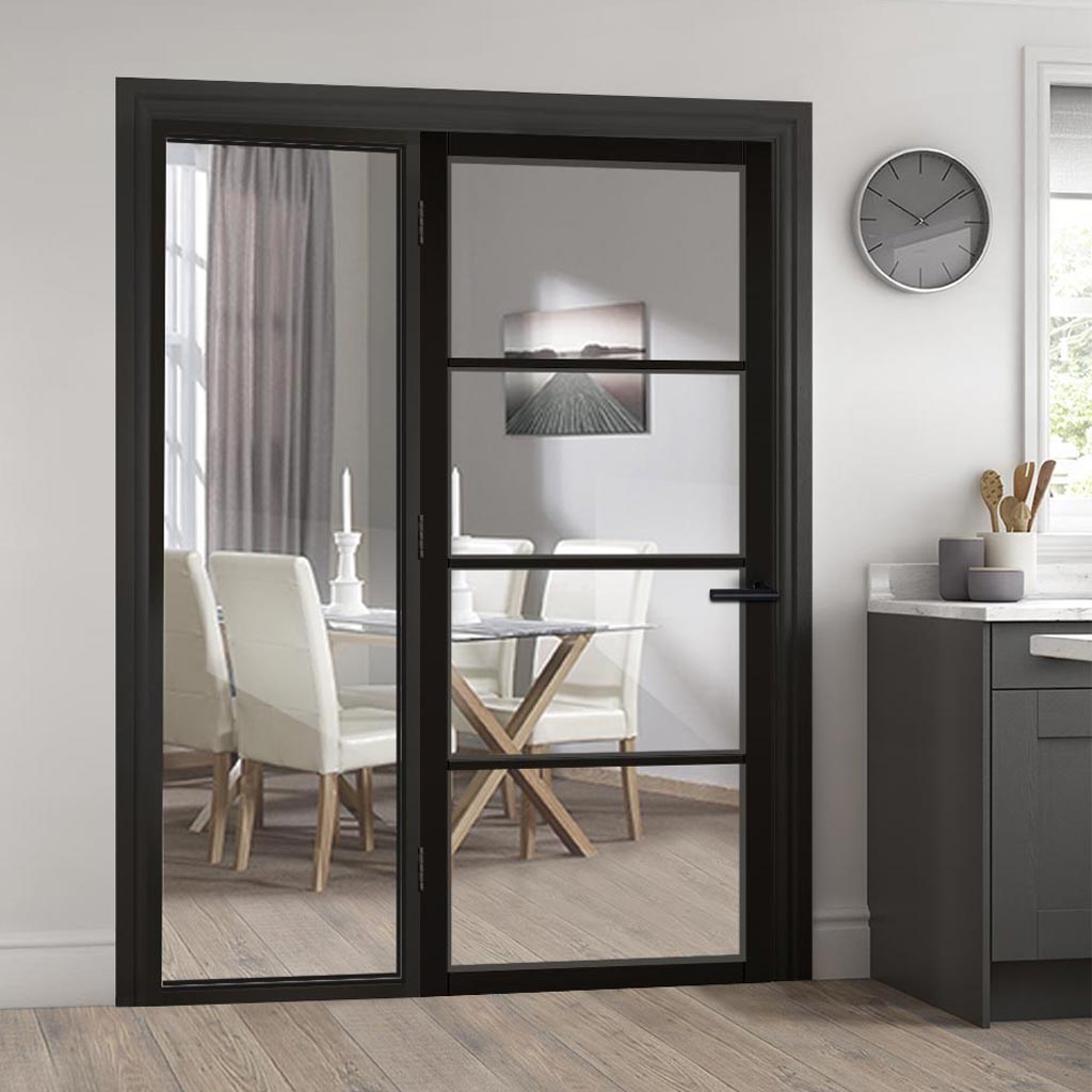 BlackRoom Divider - Soho 4 Pane Clear Glass Prefinished Door with Full Glass Side