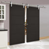Saturn Tubular Stainless Steel Sliding Track & Soho 4 Panel Double Door - Black Painted - Prefinished
