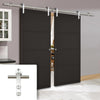Saturn Tubular Stainless Steel Sliding Track & Soho 4 Panel Double Door - Black Painted - Prefinished