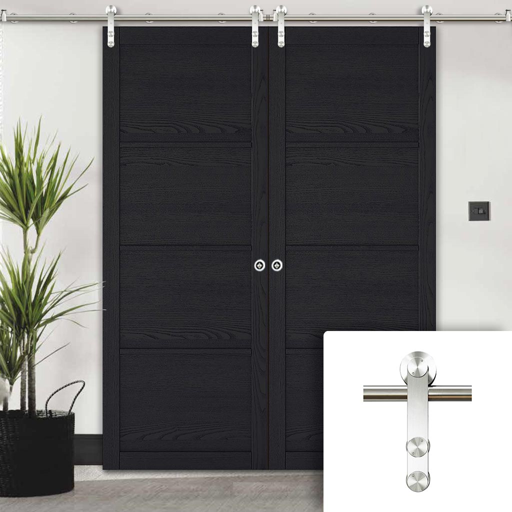 Saturn Tubular Stainless Steel Sliding Track & Soho 4 Panel Charcoal Double Door - Prefinished