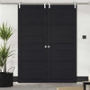 Saturn Tubular Stainless Steel Sliding Track & Soho 4 Panel Charcoal Double Door - Prefinished