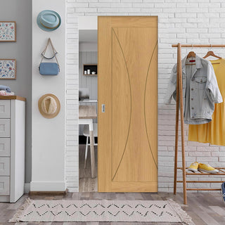 Image: Sorrento Oak Single Absolute Evokit Pocket Door - Prefinished