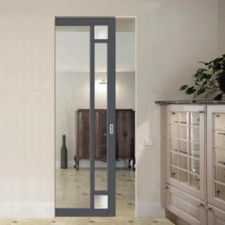 Image: Handmade Eco-Urban® Suburban 4 Pane Single Absolute Evokit Pocket Door DD6411G Clear Glass(2 FROSTED CORNER PANES)- Colour & Size Options