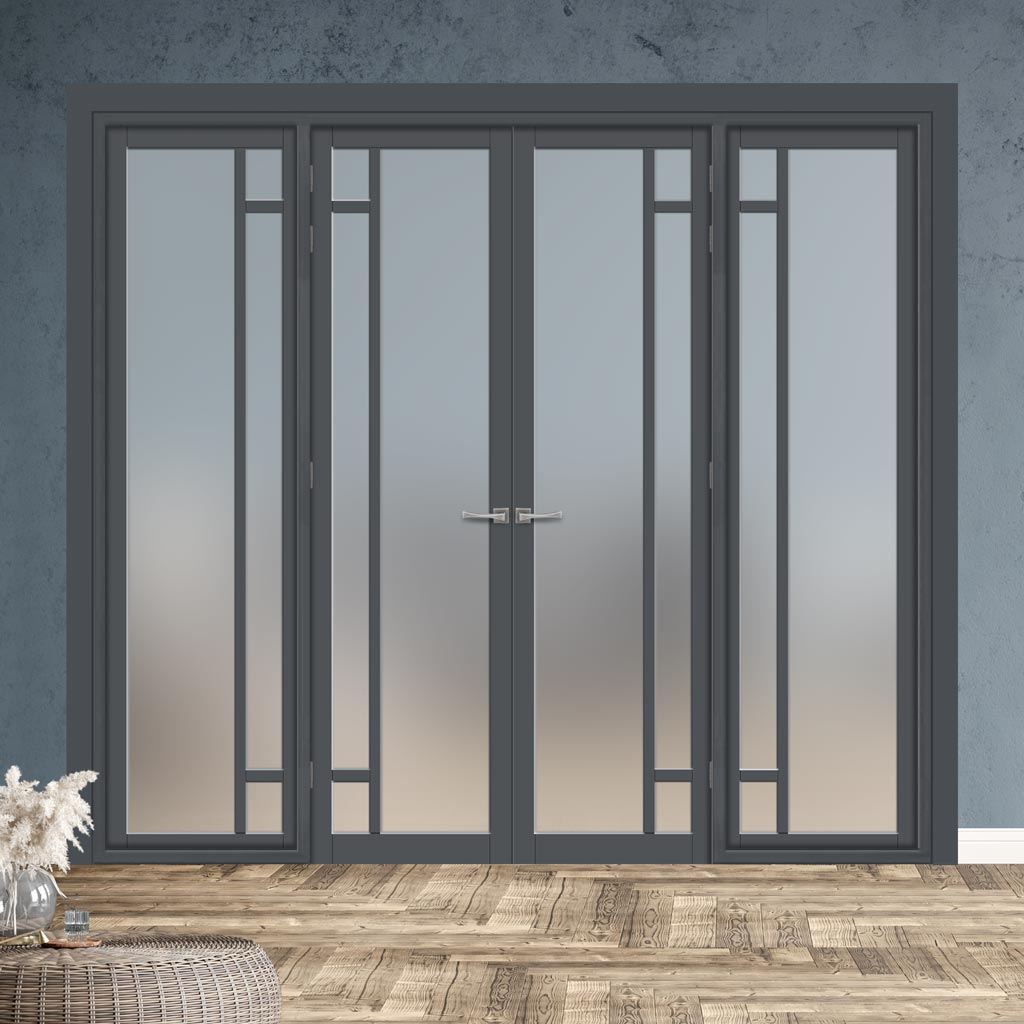 Urban Ultimate® Room Divider Suburban 4 Pane Door Pair DD6411F - Frosted Glass with Matching Sides - Colour & Size Options
