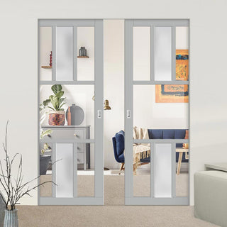 Image: Handmade Eco-Urban® Tasmania 7 Pane Double Absolute Evokit Pocket Door DD6425G Clear Glass(1 FROSTED PANE) - Colour & Size Options