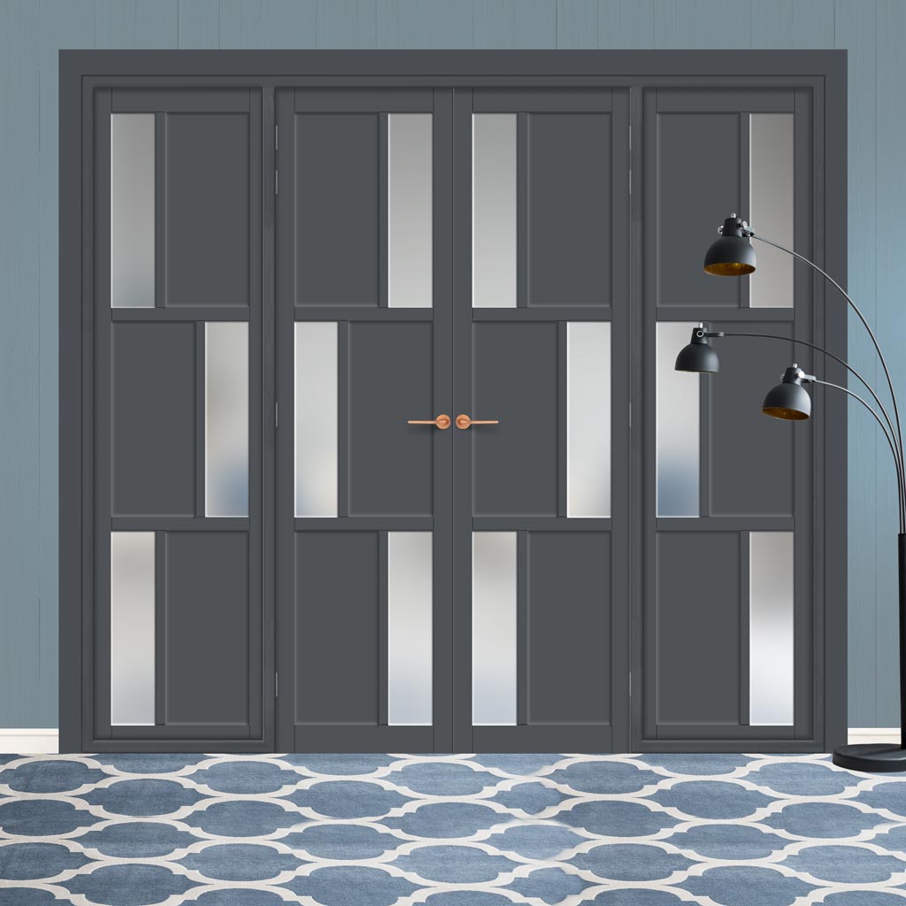 Urban Ultimate® Room Divider Tokyo 3 Pane 3 Panel Door Pair DD6423F - Frosted Glass with Matching Sides - Colour & Size Options