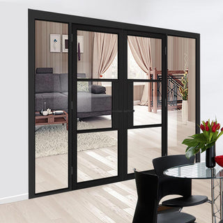 Image: BlackRoom Divider - Tribeca 3 Pane Clear Glass Prefinished Door Pair with Full Glass Sides