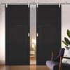 Saturn Tubular Stainless Steel Sliding Track & Tribeca 3 Panel Black Painted Double Door - Prefinished