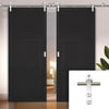 Saturn Tubular Stainless Steel Sliding Track & Tribeca 3 Panel Black Painted Double Door - Prefinished