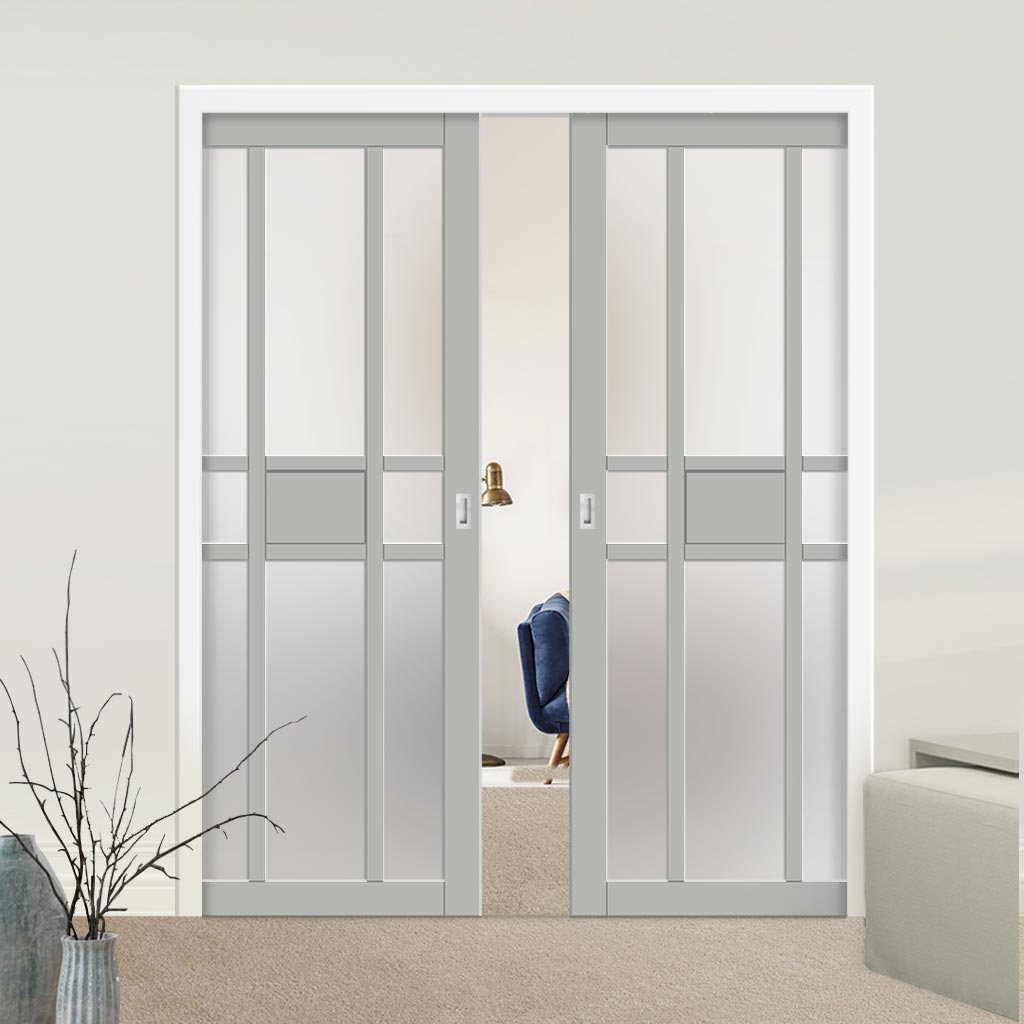 Bespoke Handmade Eco-Urban® Tromso 8 Pane 1 Panel Double Evokit Pocket Door DD6402SG Frosted Glass - Colour Options