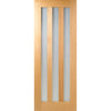 Saturn Tubular Stainless Steel Sliding Track & Utah 3 Pane Oak Double Door - Frosted Glass - Prefinished