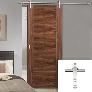 Image: Saturn Tubular Stainless Steel Sliding Track & Vancouver 5 Panel Flush Walnut Door - Prefinished