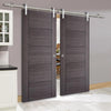 Saturn Tubular Stainless Steel Sliding Track & Vancouver Flush Ash Grey Double Door - Prefinished