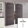 Saturn Tubular Stainless Steel Sliding Track & Vancouver Flush Ash Grey Double Door - Prefinished