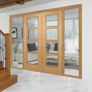 Image: OakRoom Divider - Vancouver 4 Pane Clear Glass Prefinished Door Pair with Full Glass Sides