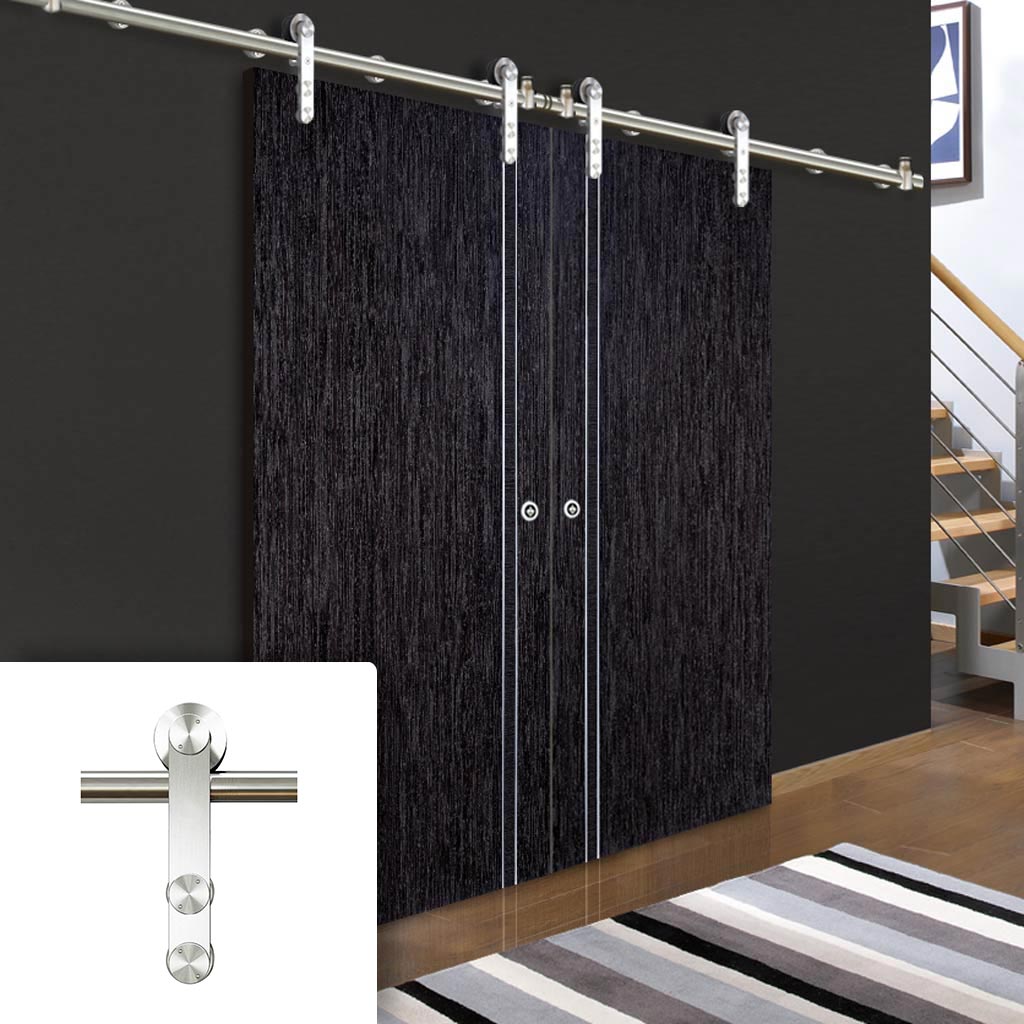 Saturn Tubular Stainless Steel Sliding Track & Zanzibar Ash Grey Double Door - Prefinished