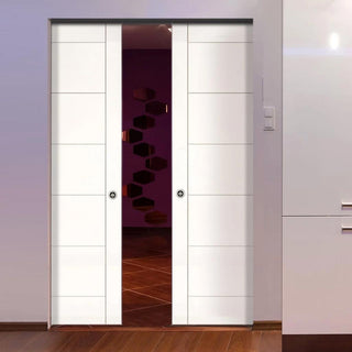Image: Seville Flush Absolute Evokit Double Pocket Doors - White Primed