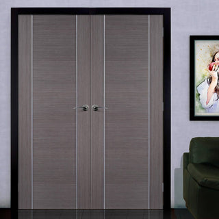 Image: LPD Joinery Bespoke Fire Door Pair, Chocolate Grey Alcaraz Pair - 1/2 Hour Fire Rated - Prefinished