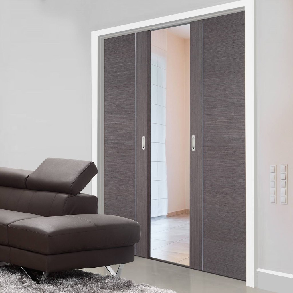 Chocolate Grey Alcaraz Double Evokit Pocket Door - Prefinished