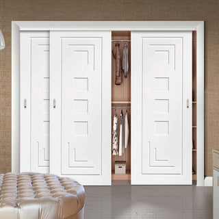 Image: Bespoke Thruslide Altino Flush 3 Door Wardrobe and Frame Kit - White Primed