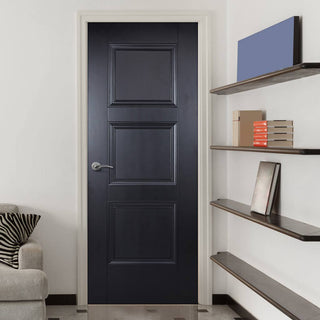 Image: Amsterdam 3 Panel Black Primed Fire Door - 1/2 Hour Fire Rated