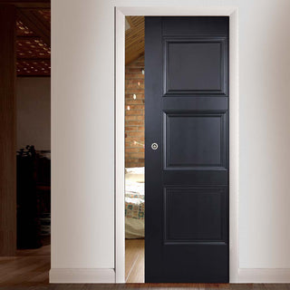 Image: Amsterdam 3 Panel Black Primed Single Evokit Pocket Door