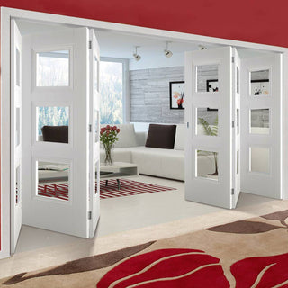 Image: Six Folding Doors & Frame Kit - Amsterdam 3 Panel 3+3 - Clear Glass - White Primed