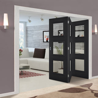 Image: Three Folding Doors & Frame Kit - Antwerp 3 Pane Black Primed 3+0 - Clear Glass