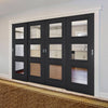 Pass-Easi Four Sliding Doors and Frame Kit - Antwerp 3 Pane Black Primed Door - Clear Glass
